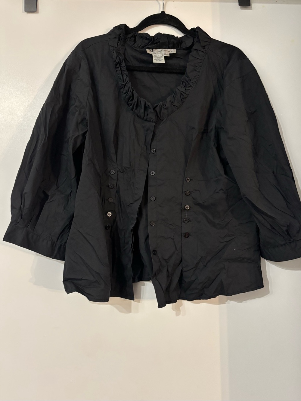 Melanie Lyne Black Ruffled V-Neck Corset Detail Blouse Top Size 16